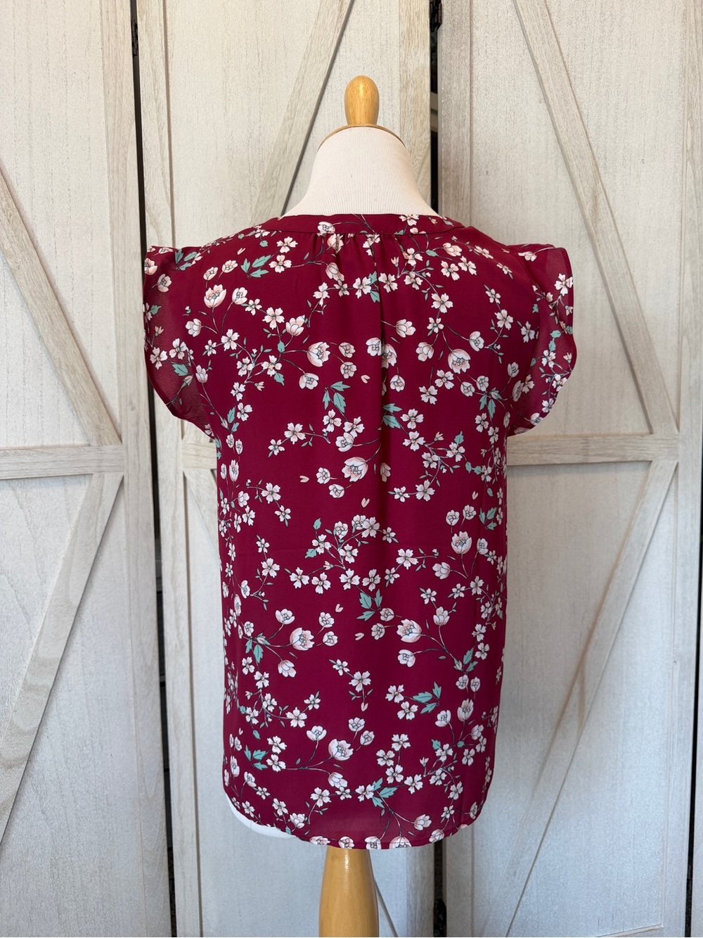 LOFT Berry Floral Blouse with Mint Accents - Picture 2 of 12
